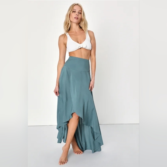 XS Ambrosio Dark Sage Green High-Low Maxi Skirt NWT - Picture 1 of 6